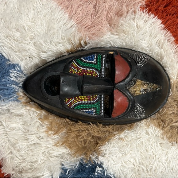 Vintage Handcrafted in Ghana Wood, bead and brass inlay - Picture 2 of 6